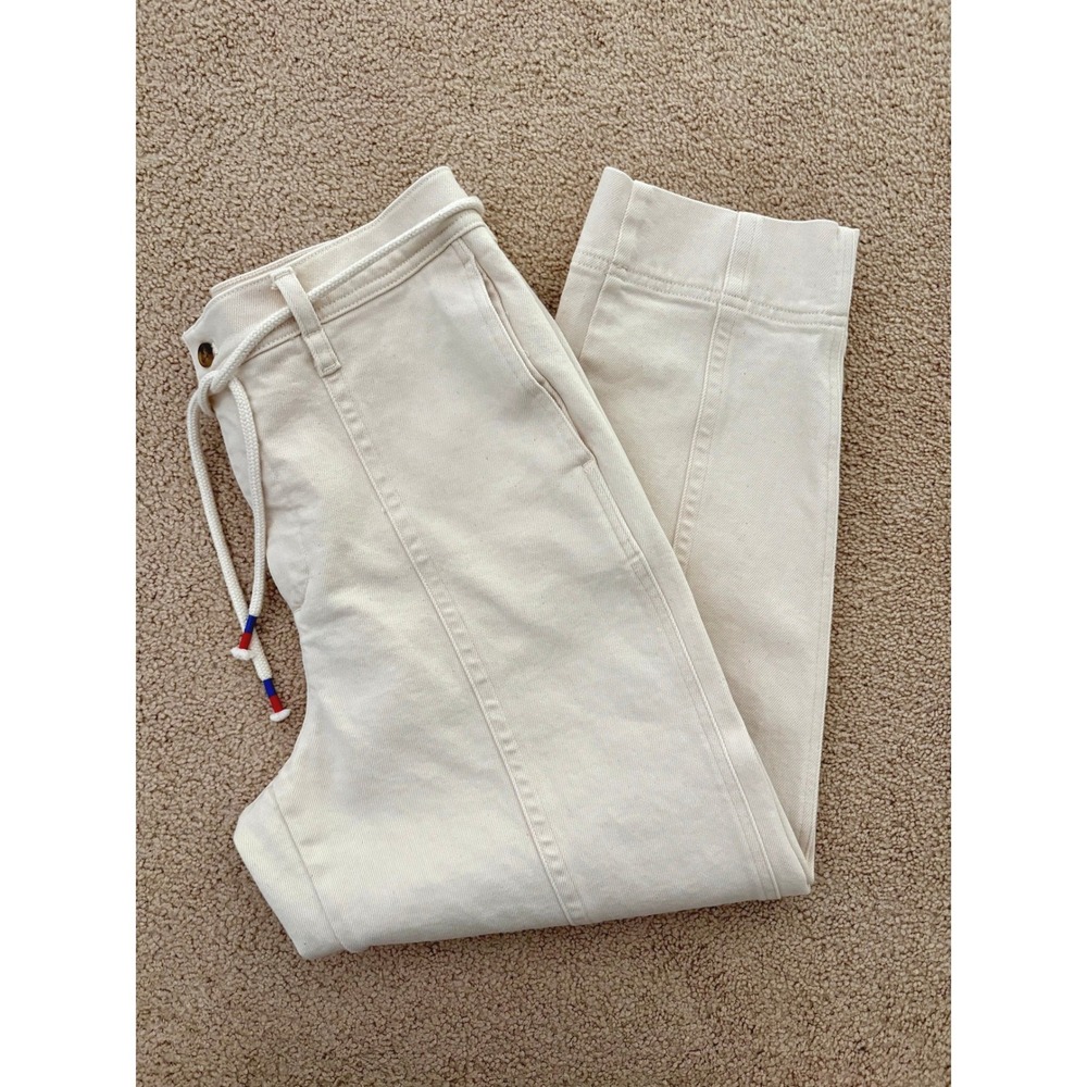 J.Crew Womens Pants 30 Cream High Rise Straight Leg Pintuck Rope‎ Drawstring EUC